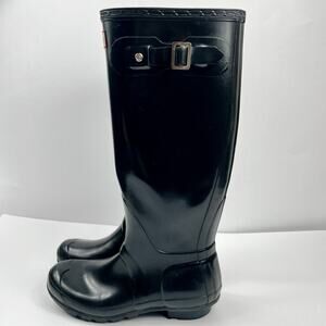 Hunter Tall Womens Waterproof Rain Boots Size 7 Gloss Black Outdoor Galoshes